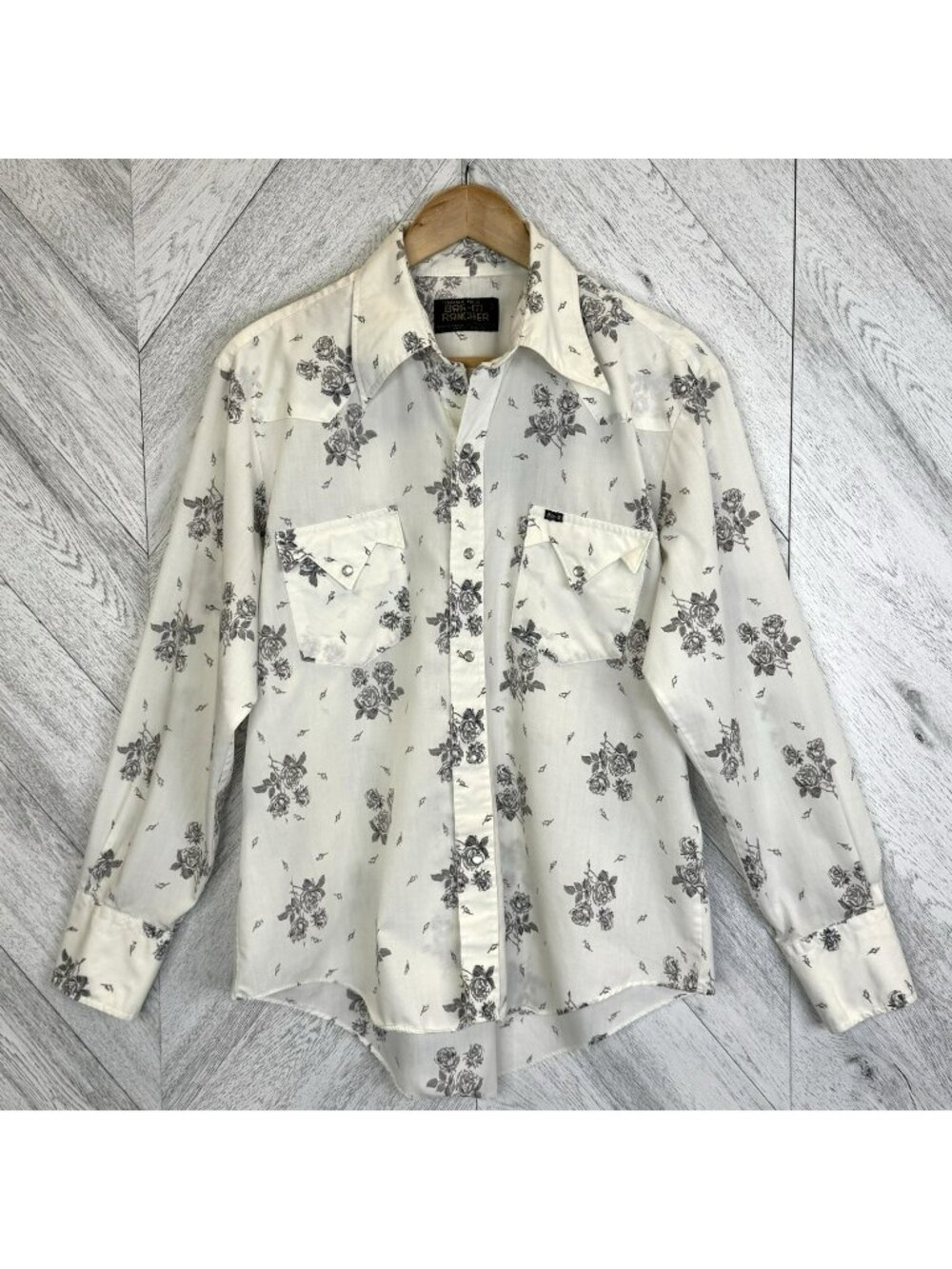 Vintage Bar-M Rancher Western Shirt Mens Large Floral Pearl Snap Sawtooth Pocket